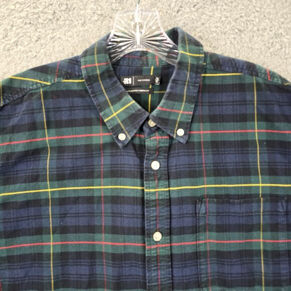 Le 31 Par Simons Mens Green Blue Button Up Plaid Shirt Preppy Size XL - Picture 2 of 12